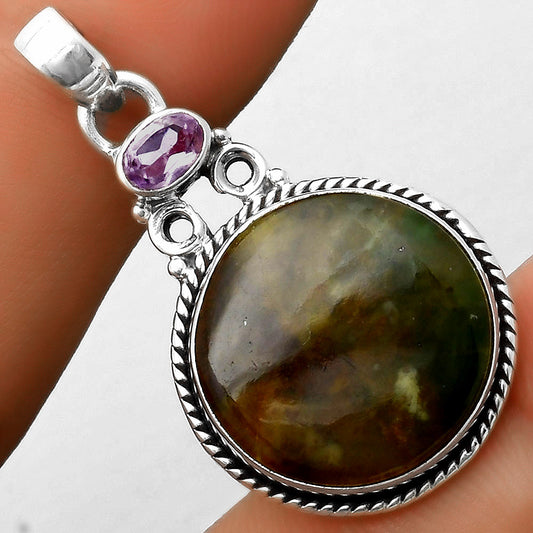 Natural Chrome Chalcedony & Amethyst Pendant P-1282 SDP113087