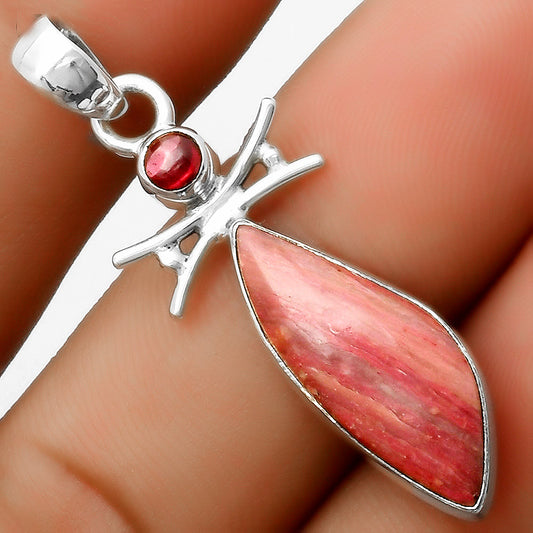 Natural Pink Tulip Quartz & Garnet Pendant P-1243 SDP113248