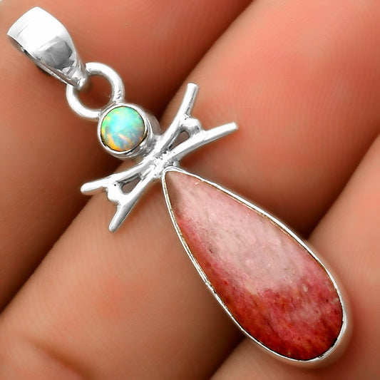 Natural Pink Tulip Quartz & Fire Opal Pendant P-1243 SDP113282