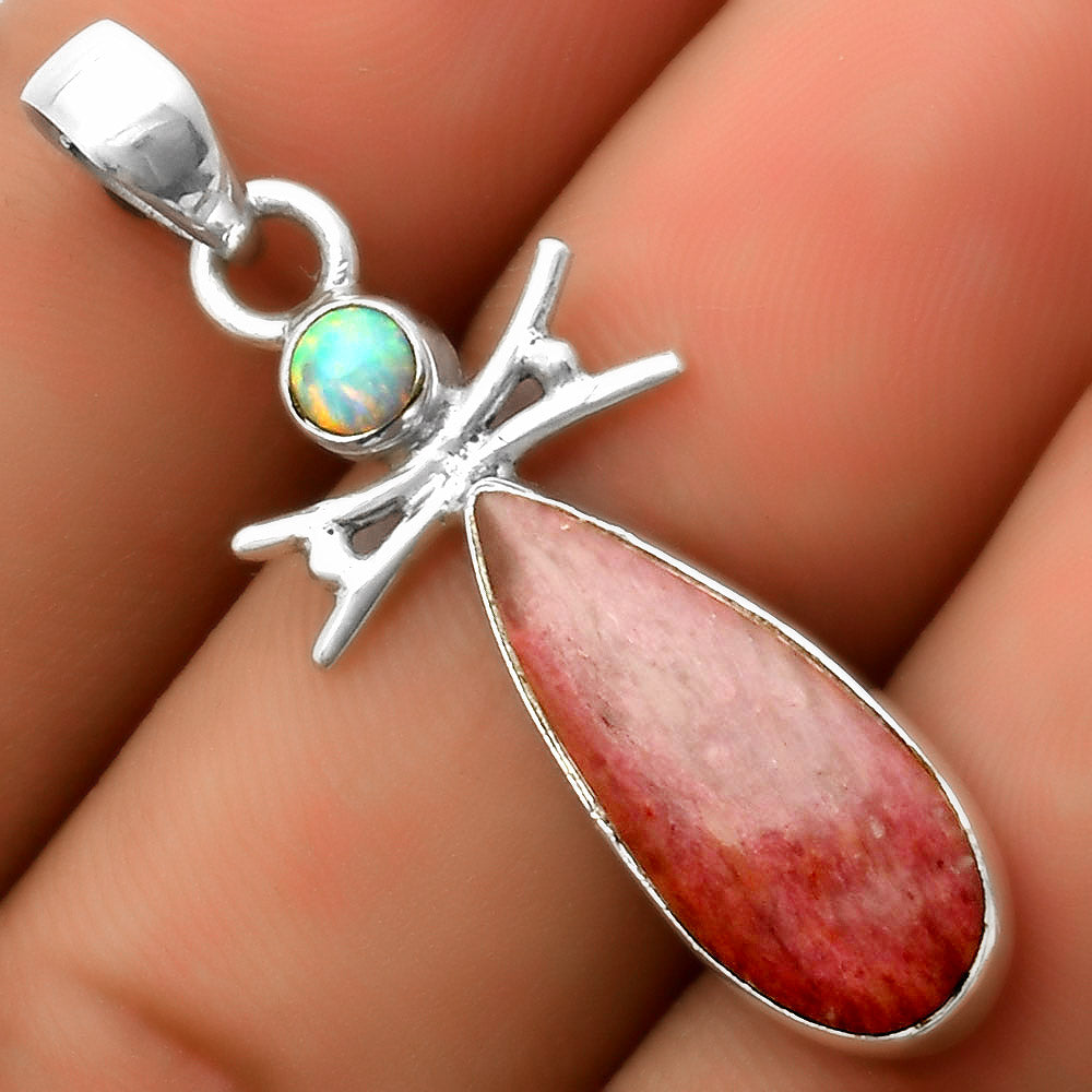 Natural Pink Tulip Quartz & Fire Opal Pendant P-1243 SDP113282