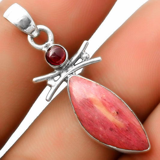 Natural Pink Tulip Quartz & Garnet Pendant P-1243 SDP113288