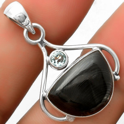 Crown Of Silver Psilomelane Black Malachite & Sky Topaz Silver Pendant P-1575 SDP113492