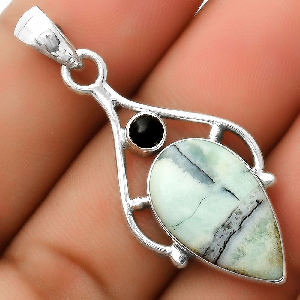 Dendritic Chrysoprase - Africa & Black Onyx Pendant P-1575 SDP113519