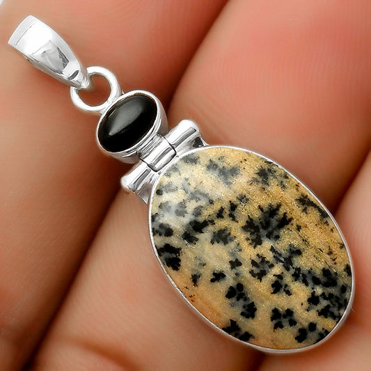 Russian Honey Dendrite Opal Black Onyx Pendant P-1108 SDP113548