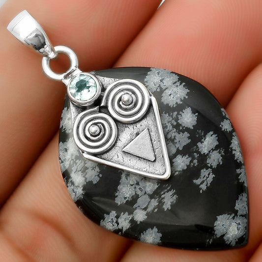 Snow Flake Obsidian & Sky Blue Topaz Pendant P-1247 SDP113629