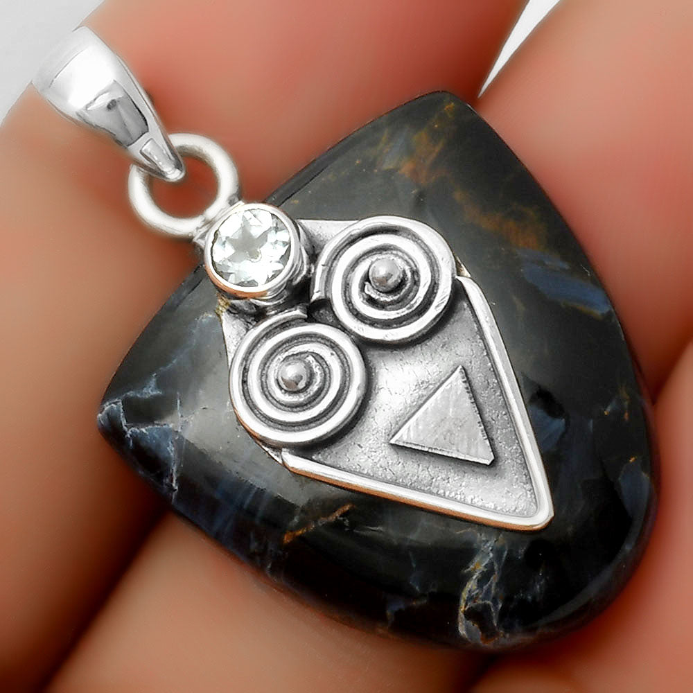 Pietersite - Namibia & Sky Blue Topaz Pendant P-1247 SDP113640