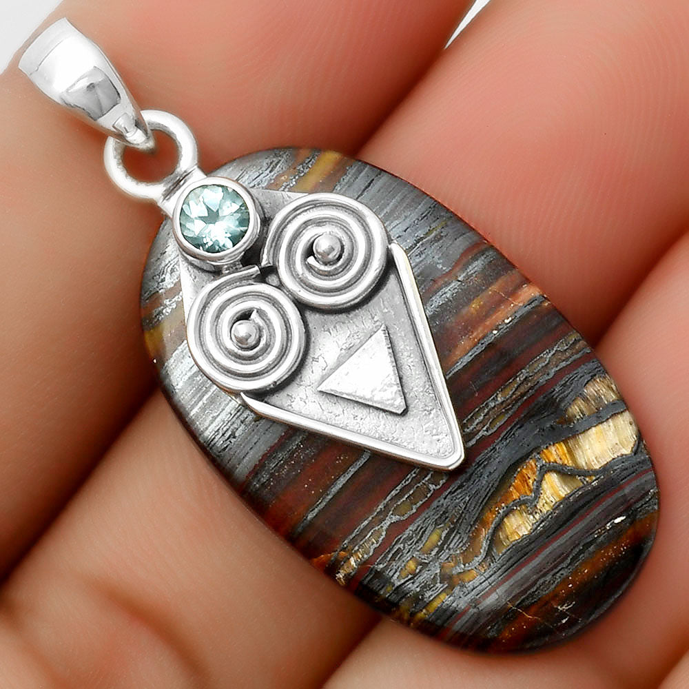 Natural Iron Tiger Eye & Sky Blue Topaz Pendant P-1247 SDP113642