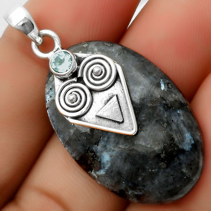 Larvikite Stone Black Moonstone & Sky Blue Topaz Pendant P-1247 SDP113643