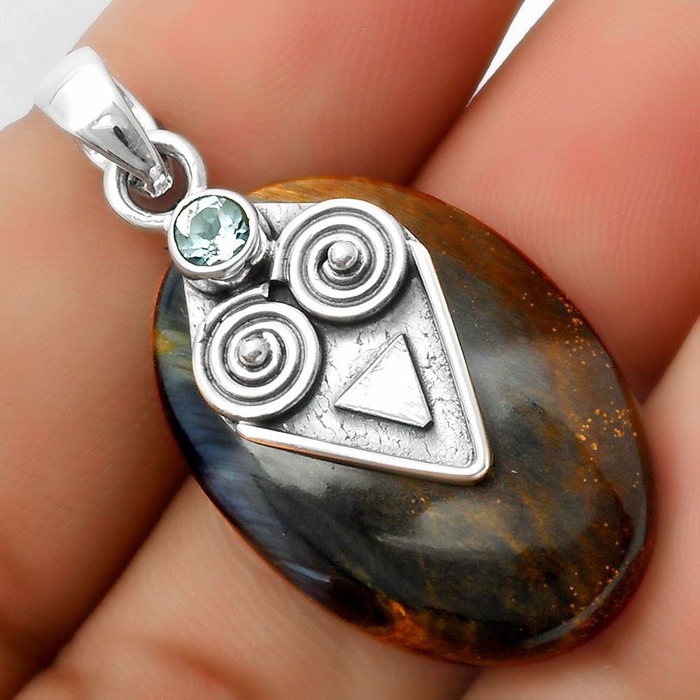 Pietersite - Namibia & Sky Blue Topaz Pendant P-1247 SDP113644