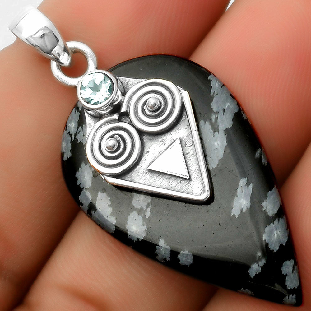 Snow Flake Obsidian & Sky Blue Topaz Pendant P-1247 SDP113650