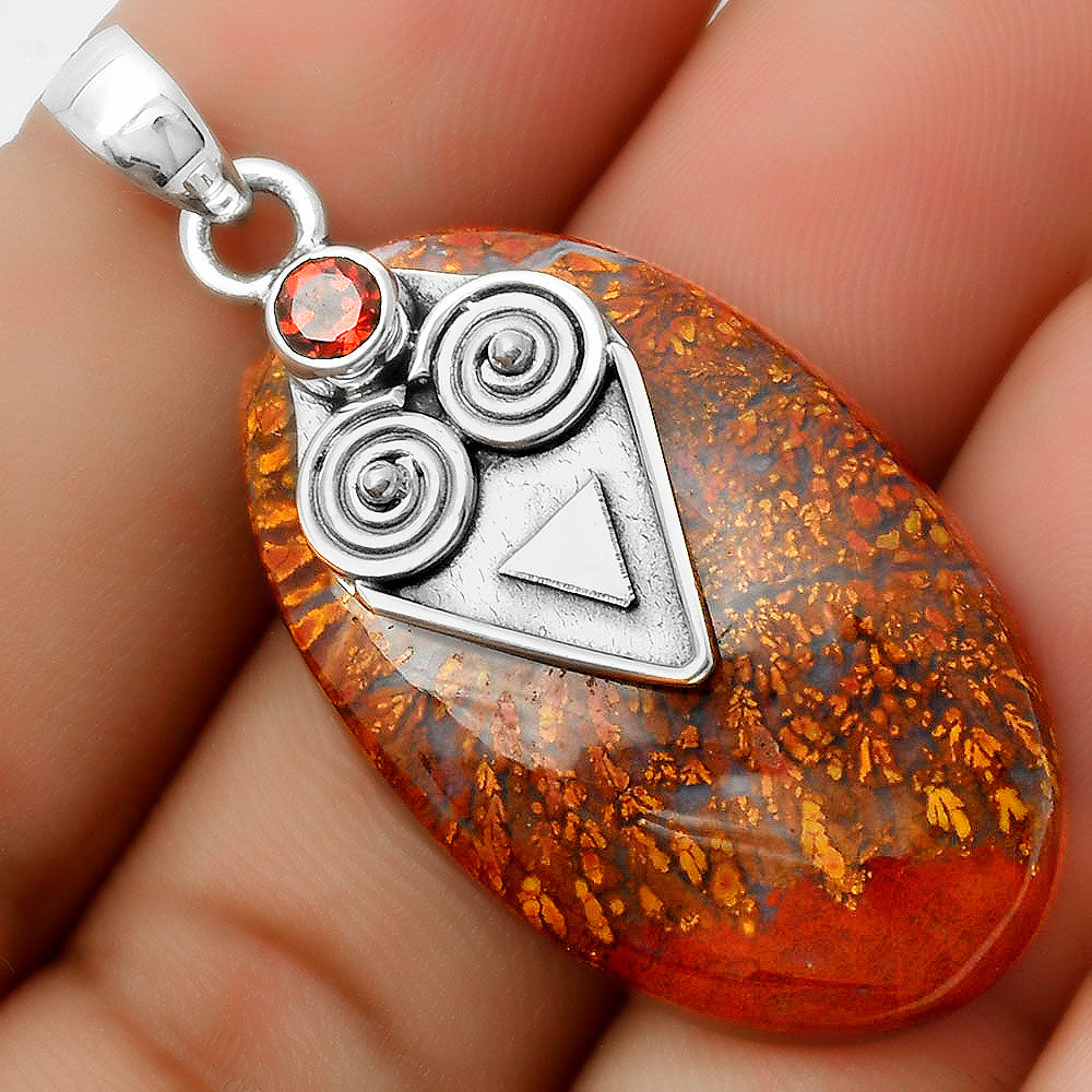 Natural Red Moss Agate & Garnet Pendant P-1247 SDP113658