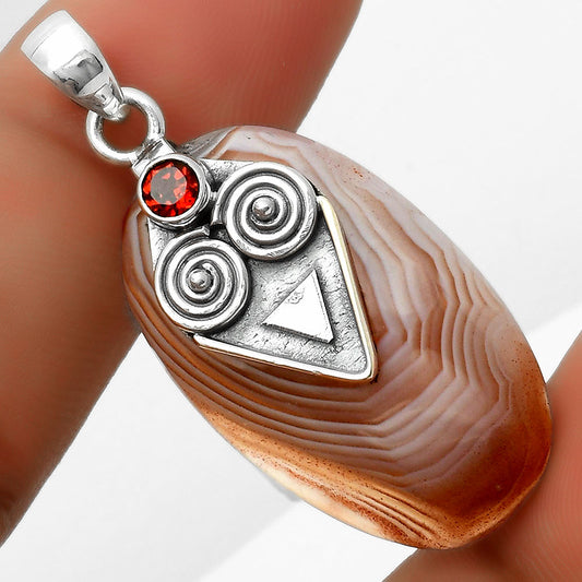 Natural Botswana Agate & Garnet Pendant P-1247 SDP113662