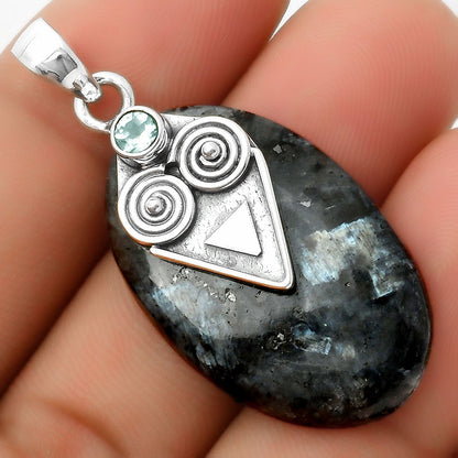 Larvikite Stone Black Moonstone & Sky Blue Topaz Pendant P-1247 SDP113665