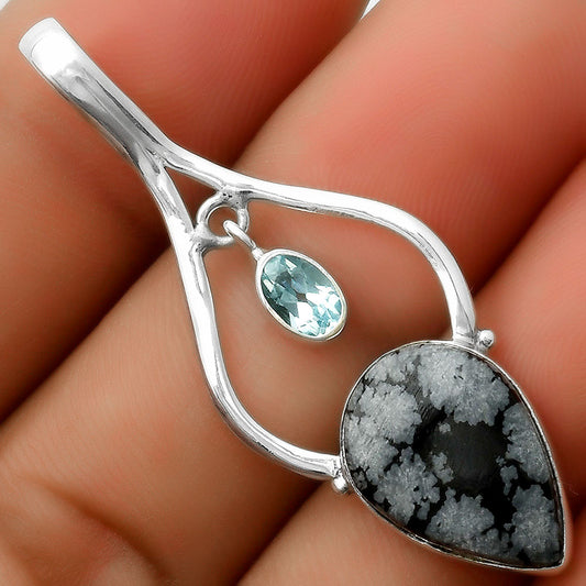 Snow Flake Obsidian & Sky Blue Topaz Pendant P-1648 SDP113695