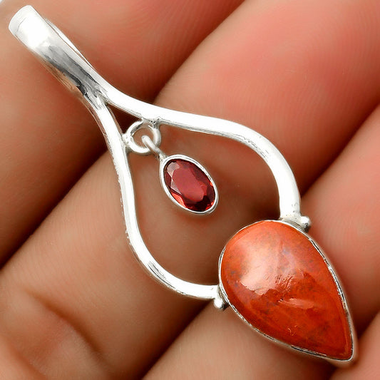 Natural Red Moss Agate & Garnet Pendant P-1648 SDP113703