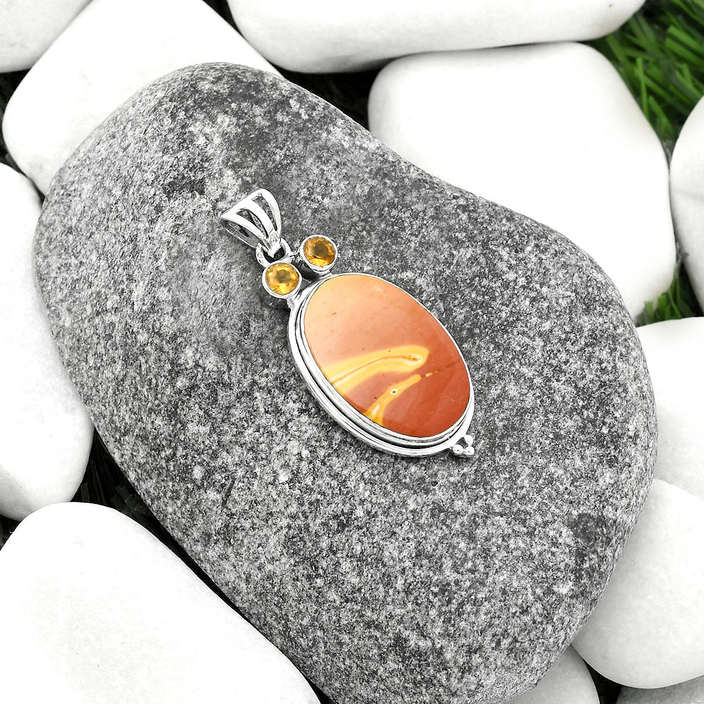 Owl - Natural Red Mookaite & Citrine Pendant P-1083 SDP114387