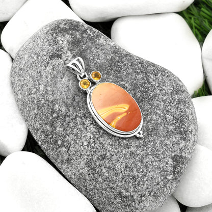 Owl - Natural Red Mookaite & Citrine Pendant P-1083 SDP114387