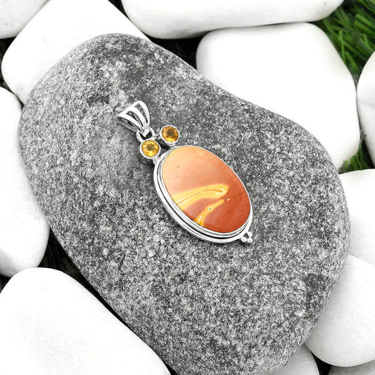 Owl - Natural Red Mookaite & Citrine Pendant P-1083 SDP114387