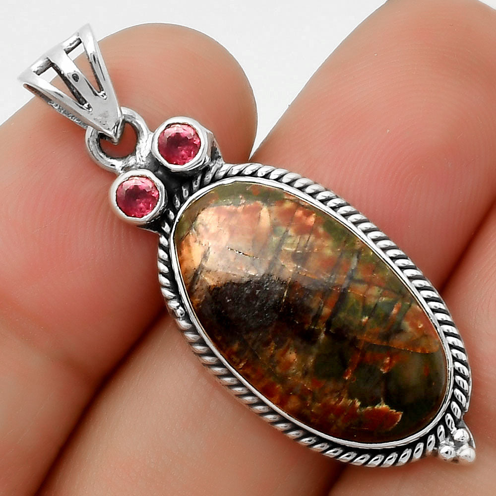 Owl - Natural Cherry Creek & Garnet Pendant P-1083 SDP114389