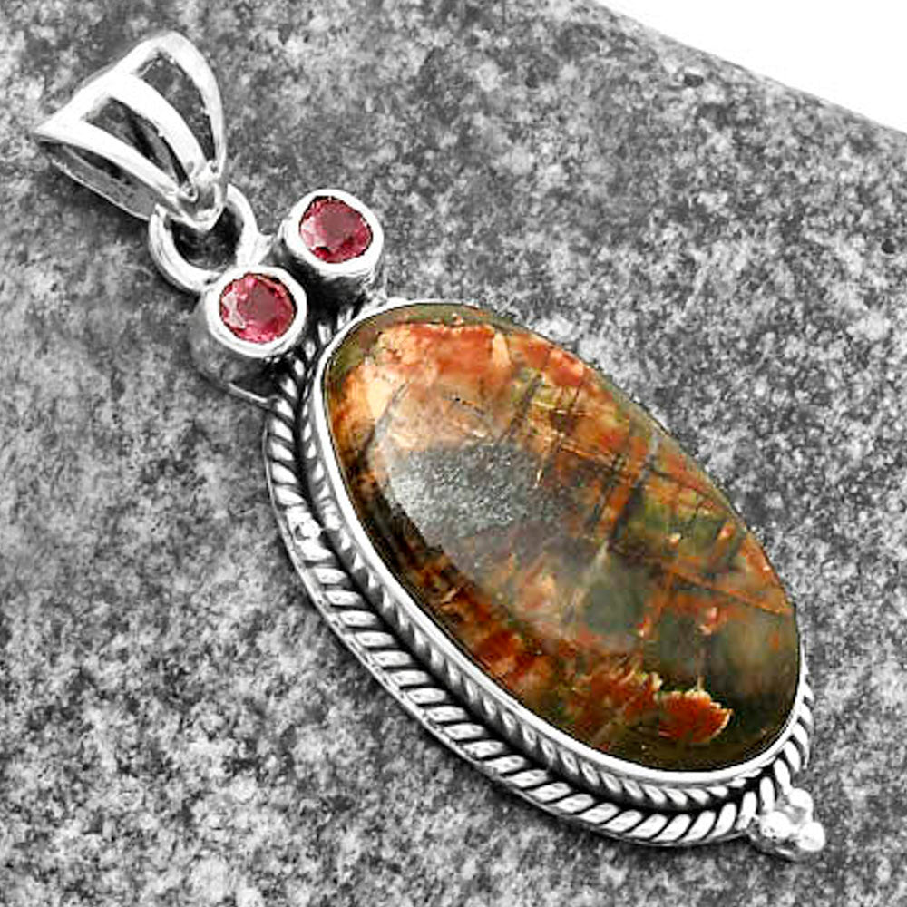 Owl - Natural Cherry Creek & Garnet Pendant P-1083 SDP114389