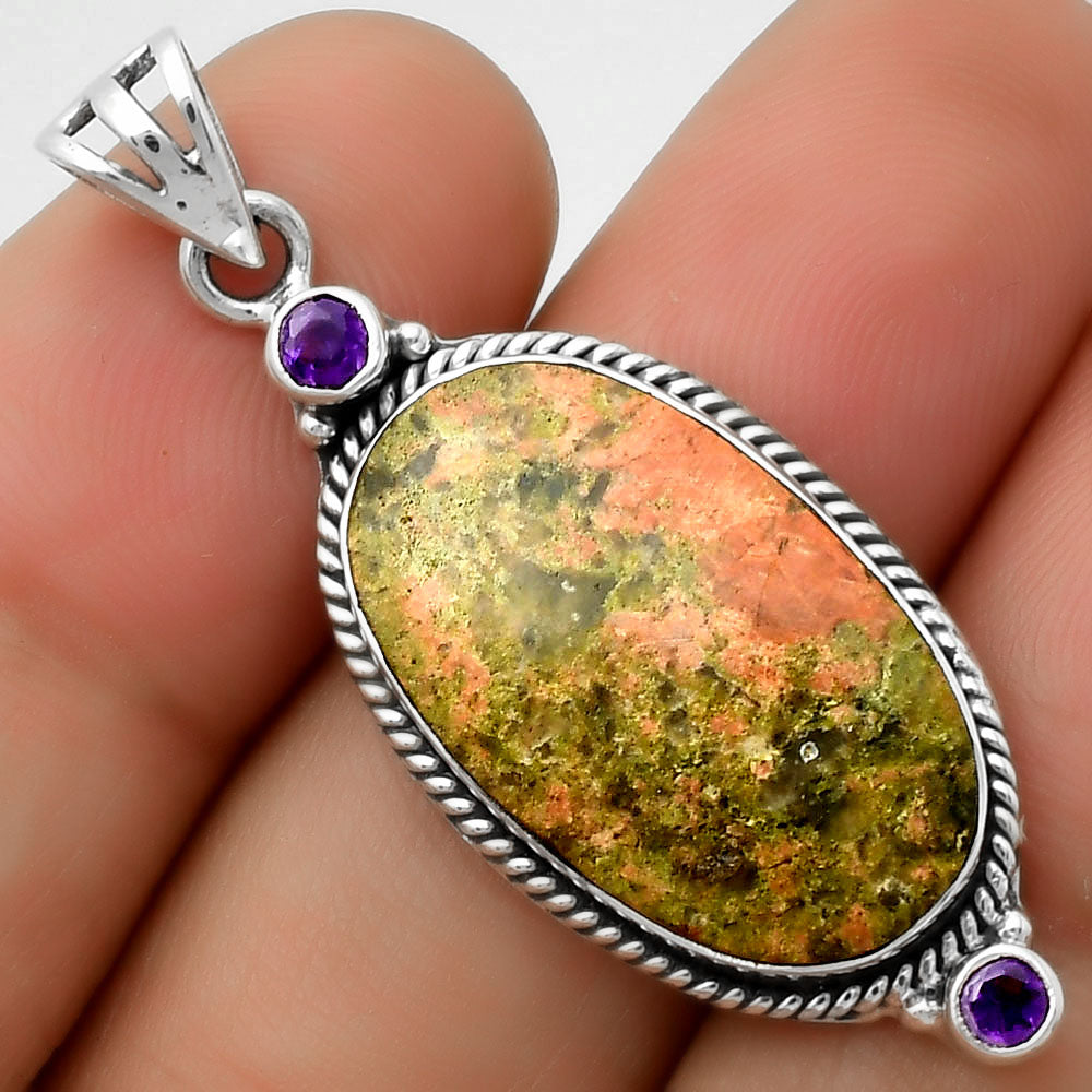 Natural Unakite & Amethyst Pendant P-1023 SDP114390