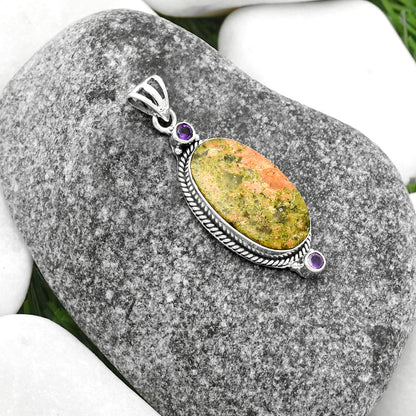 Natural Unakite & Amethyst Pendant P-1023 SDP114390