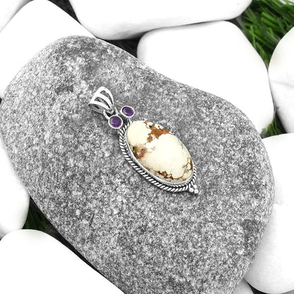 Owl - Wild Horse Jasper & Amethyst Pendant P-1083 SDP114392