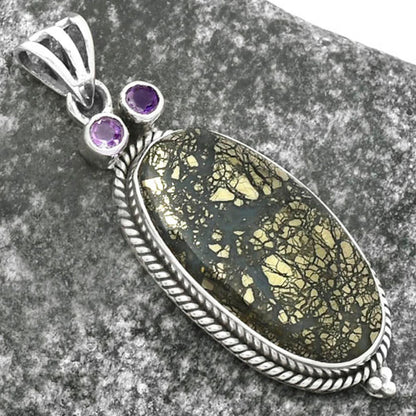 Owl Nipomo Marcasite Agate & Amethyst Pendant P-1083 SDP114394