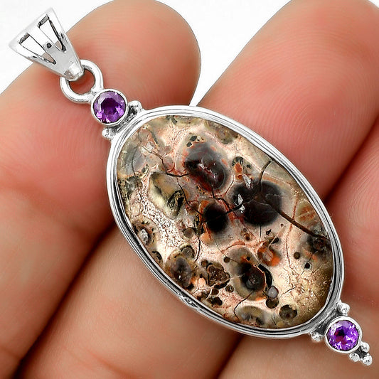 Natural Leopard Skin Jasper & Amethyst Pendant P-1023 SDP114414