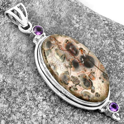 Natural Leopard Skin Jasper & Amethyst Pendant P-1023 SDP114414