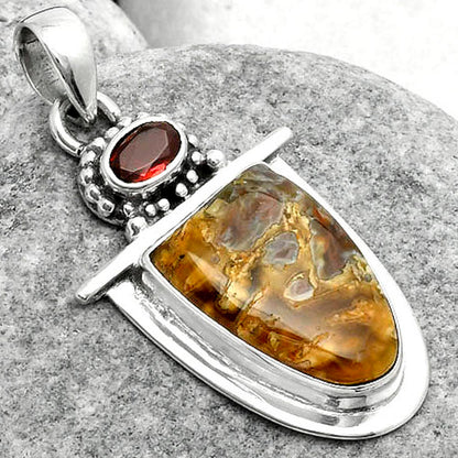 Natural Tube Agate - Turkish & Garnet Pendant P-1289 SDP114477