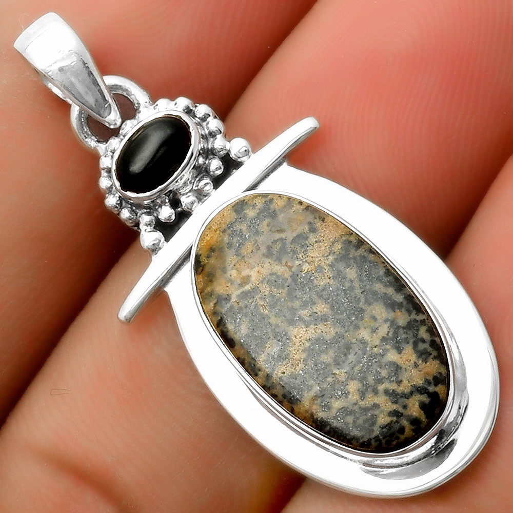 Russian Honey Dendrite Opal & Black Onyx Pendant P-1289 SDP114478