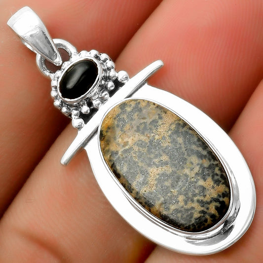 Russian Honey Dendrite Opal & Black Onyx Pendant P-1289 SDP114478