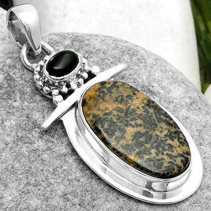 Russian Honey Dendrite Opal & Black Onyx Pendant P-1289 SDP114478