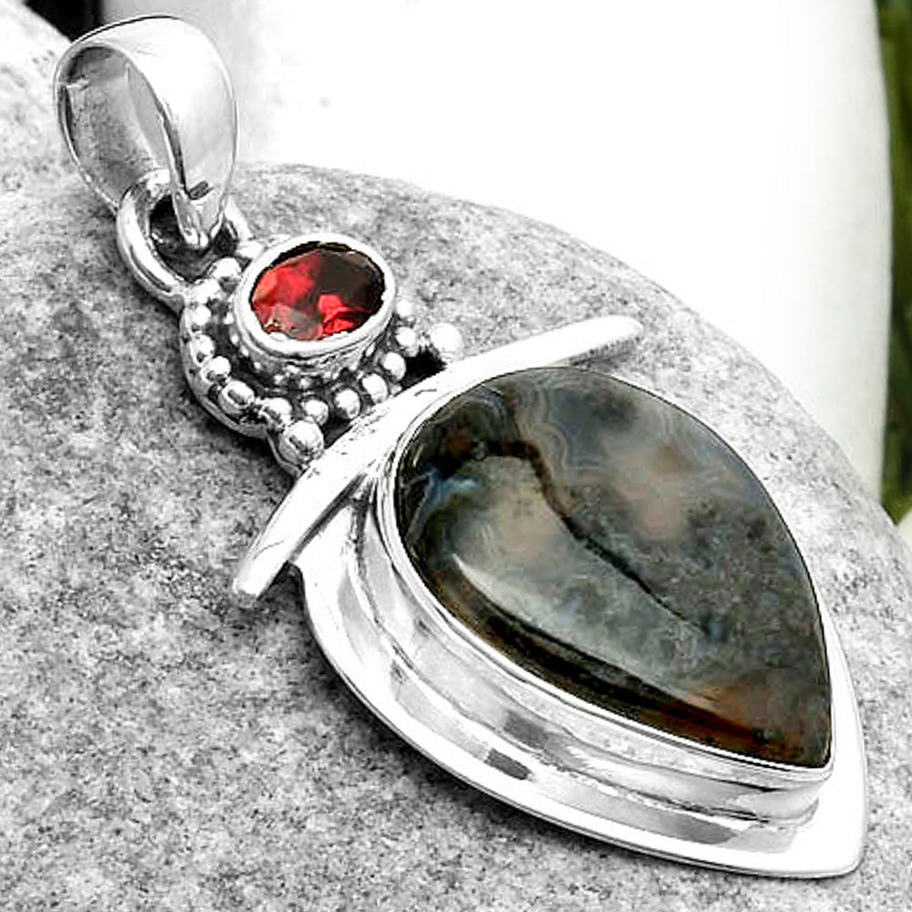 Natural Tube Agate - Turkish & Garnet Pendant P-1289 SDP114480