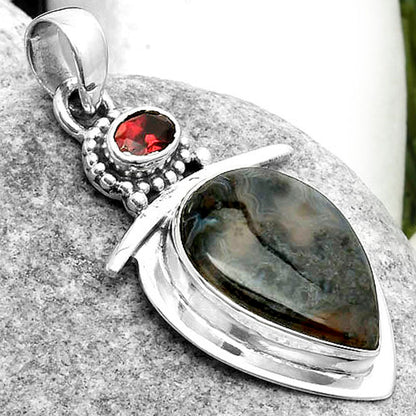 Natural Tube Agate - Turkish & Garnet Pendant P-1289 SDP114480