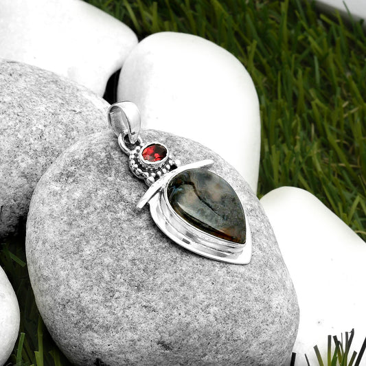 Natural Tube Agate - Turkish & Garnet Pendant P-1289 SDP114480