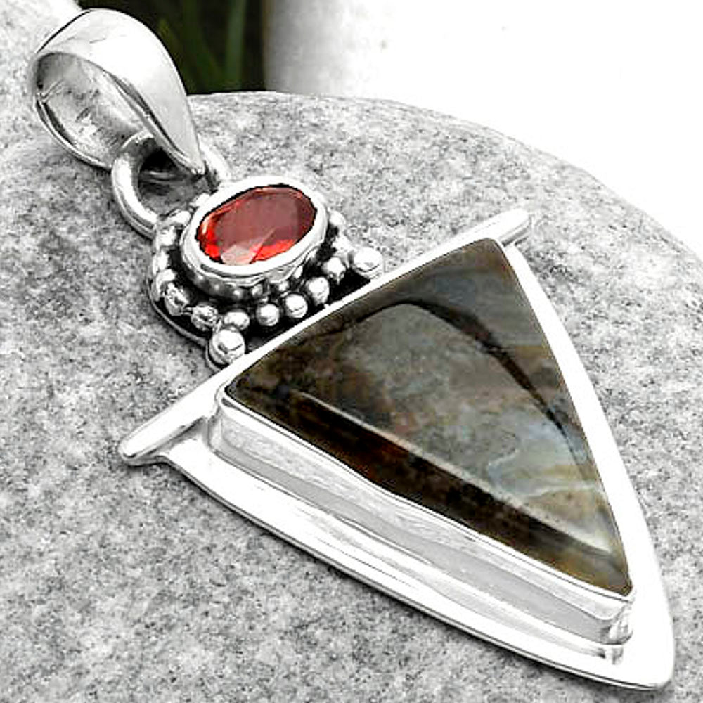 Natural Tube Agate - Turkish & Garnet Pendant P-1289 SDP114484