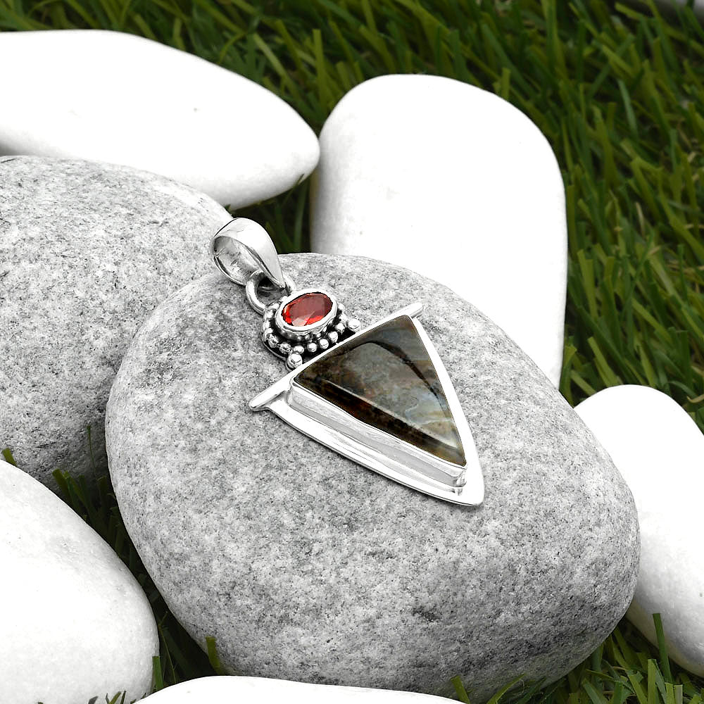 Natural Tube Agate - Turkish & Garnet Pendant P-1289 SDP114484