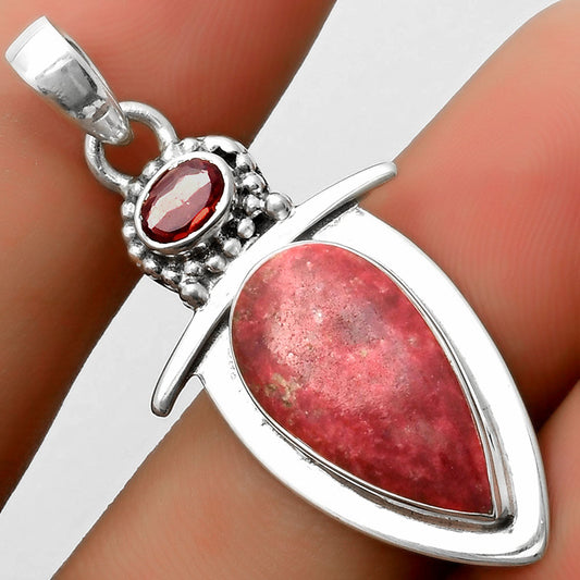 Natural Pink Thulite Norway & Garnet Pendant P-1289 SDP114485
