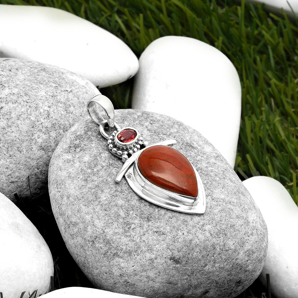 Natural Red Moss Agate & Garnet Pendant P-1289 SDP114488