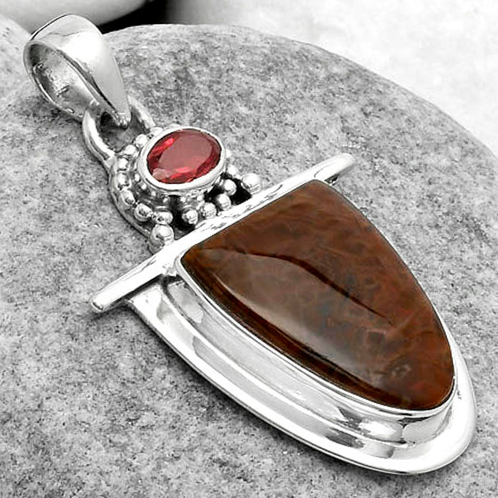 Natural Tube Agate - Turkish & Garnet Pendant P-1289 SDP114496