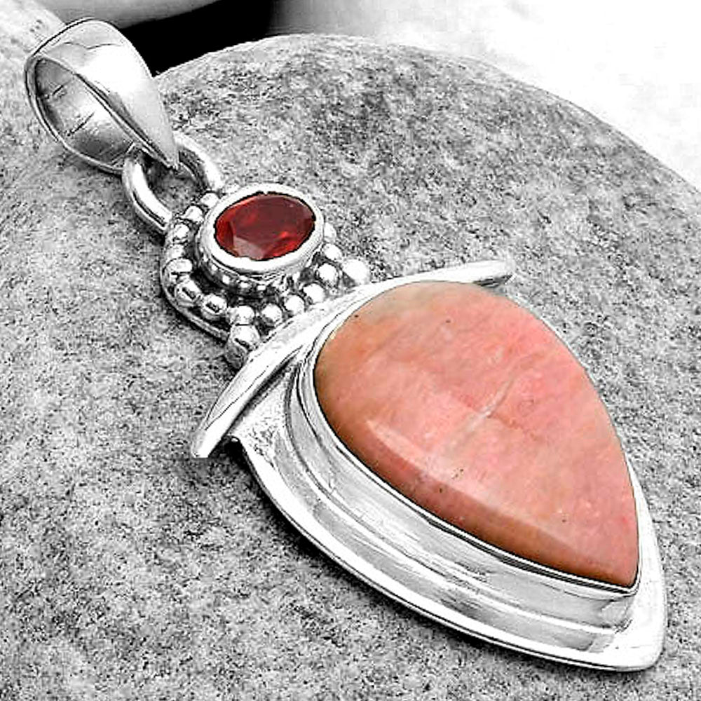 Natural Pink Tulip Quartz & Garnet Pendant P-1289 SDP114504