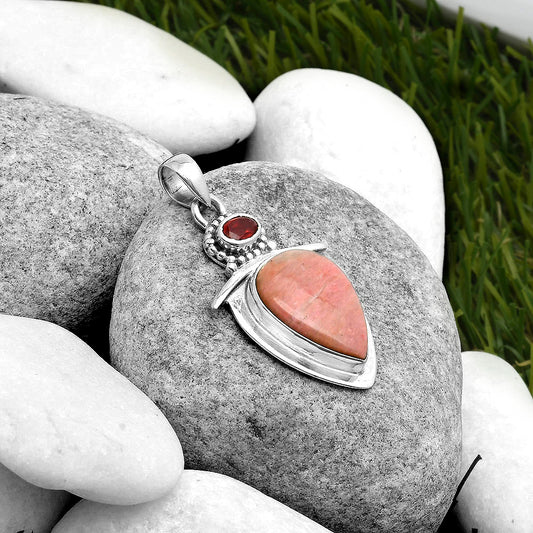 Natural Pink Tulip Quartz & Garnet Pendant P-1289 SDP114504
