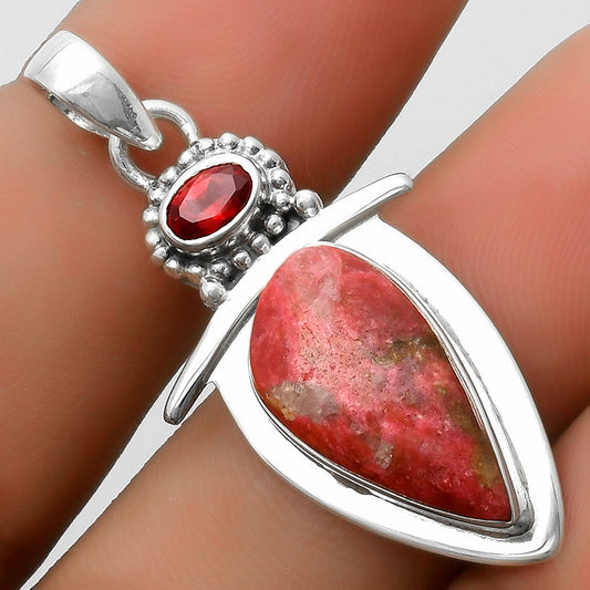 Natural Pink Thulite Norway & Garnet Pendant P-1289 SDP114512