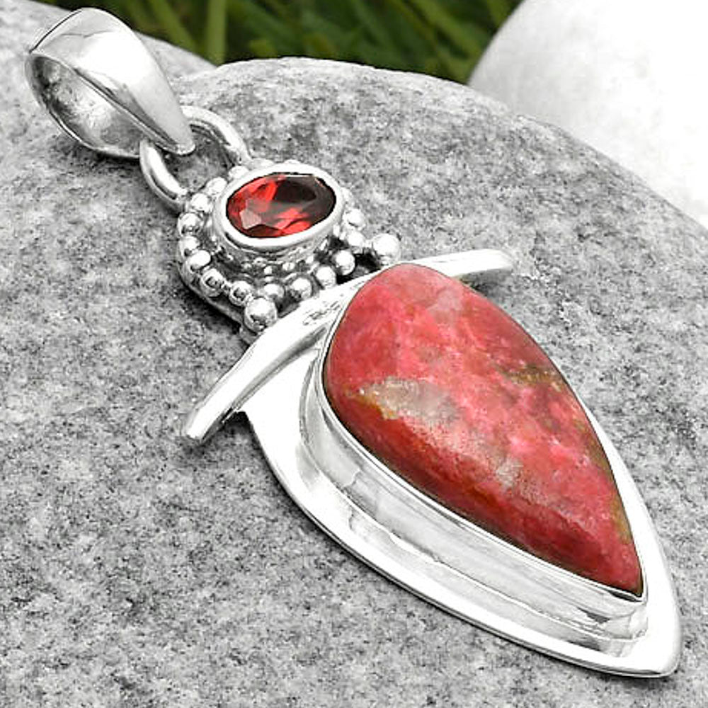 Natural Pink Thulite Norway & Garnet Pendant P-1289 SDP114512