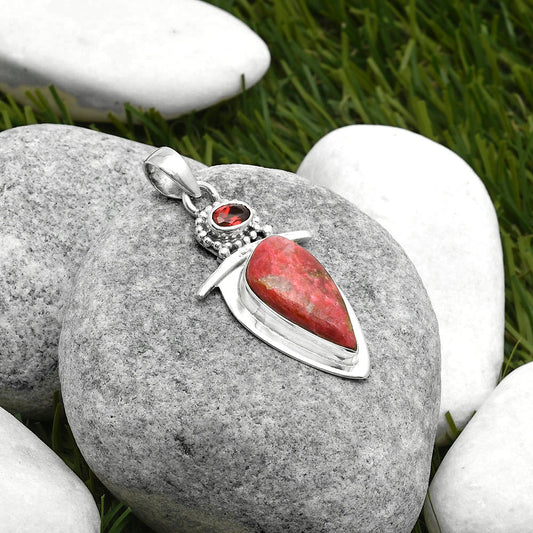 Natural Pink Thulite Norway & Garnet Pendant P-1289 SDP114512