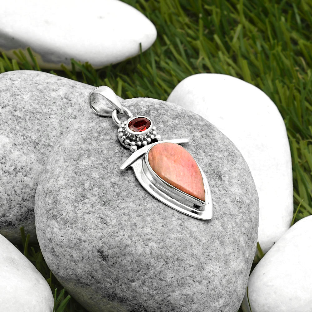 Natural Pink Tulip Quartz & Garnet Pendant P-1289 SDP114517