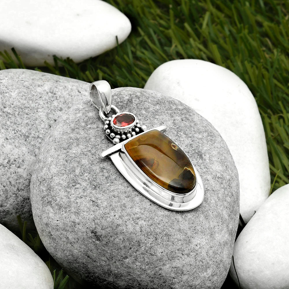 Natural Tube Agate - Turkish & Garnet Pendant P-1289 SDP114520