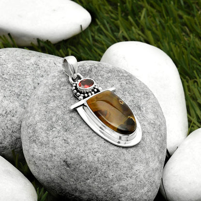 Natural Tube Agate - Turkish & Garnet Pendant P-1289 SDP114520